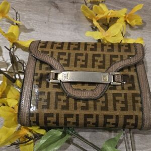 Fendi Vintage Cognac Monogram Tri-fold Compact Wallet